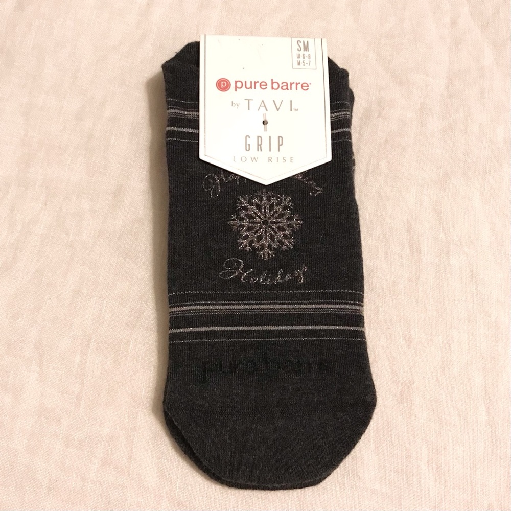 Pure Barre Gray Happy Holidays Grip Socks